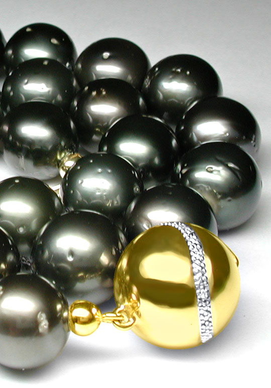 Foto 2 - 12mm Tahiti Perlenkette, Diamant Bicolor Schloss, S6046